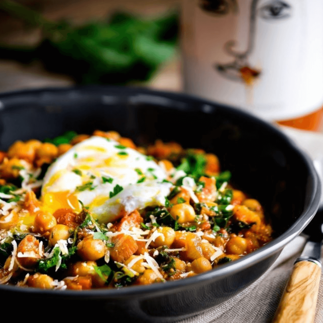 Hearty Kale, Garbanzo Beans and Egg Ragout